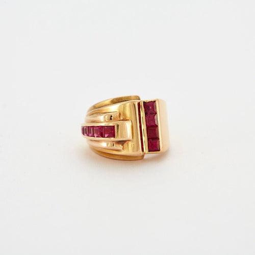 Bague 55 Bague Tank or jaune et Rubis 58 Facettes