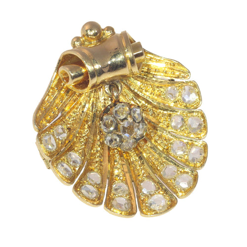 Broche Broche coquillage vintage antique en or 18 carats sertie de diamants taille rose 58 Facettes 23046-0125