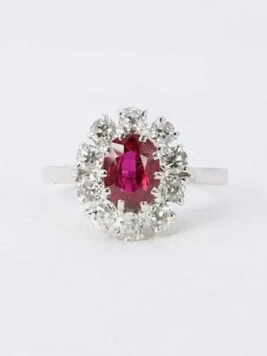 Bague 55 Bague marguerite or blanc rubis ovale diamants 58 Facettes 1023.1