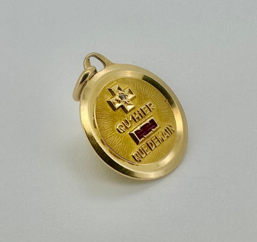 Pendentif AUGIS - Médaille or jaune, diamant, rubis 58 Facettes