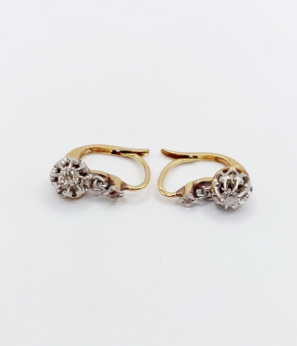 Dormeuses antiques or jaune et blanc, diamants (circa 1900)