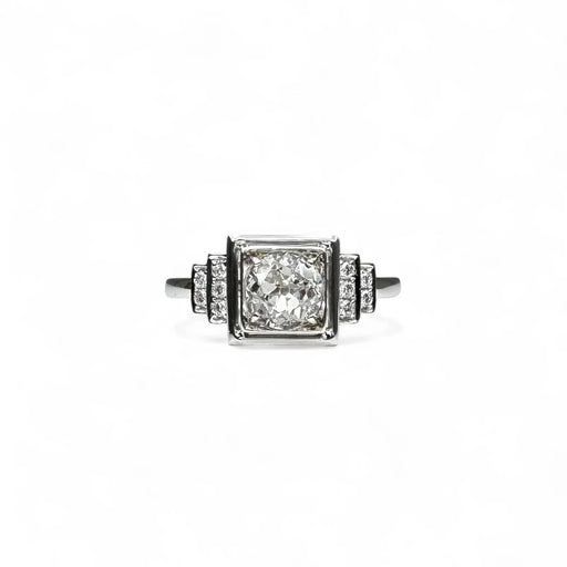 Ring 53 Art Deco style solitaire ring in white gold and diamonds 58 Facettes