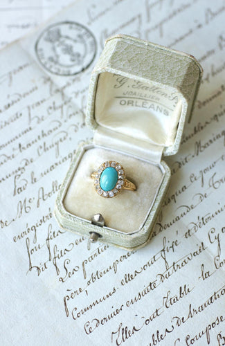 Bague 54 Bague Marguerite ancienne Turquoise et Diamants 58 Facettes