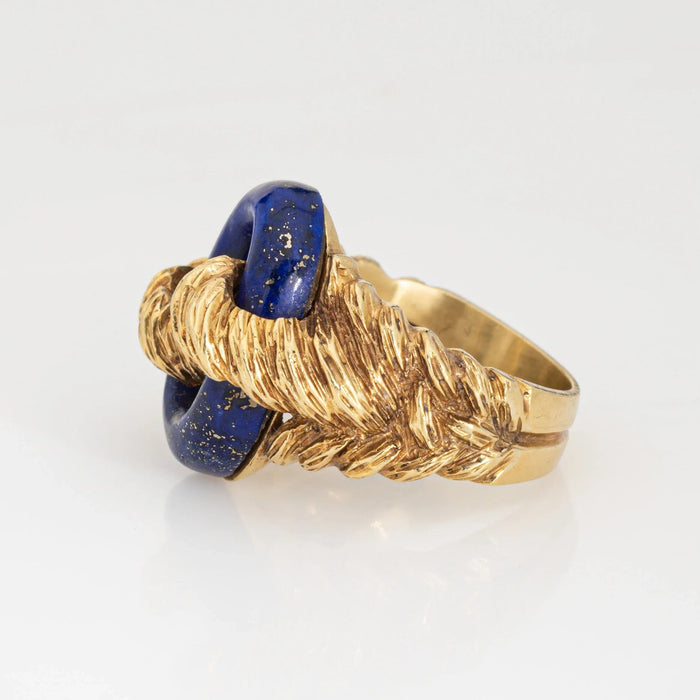Bague 54 Bague Lapis Lazuli des années 70 Ovale Vintage Or Jaune 58 Facettes G13413