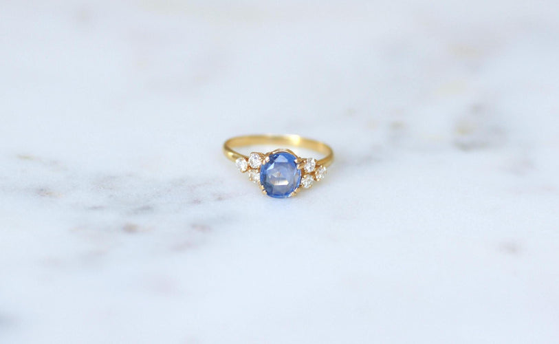 Bague 52 Bague Saphir Ceylan 1.60 Cts et Diamants 58 Facettes