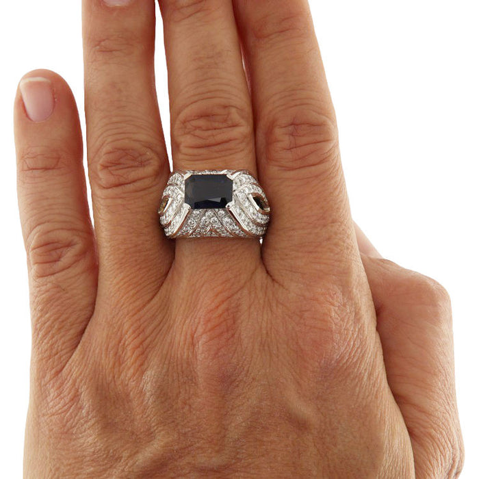 Bague en or blanc avec saphir de 3,21 ct et diamants