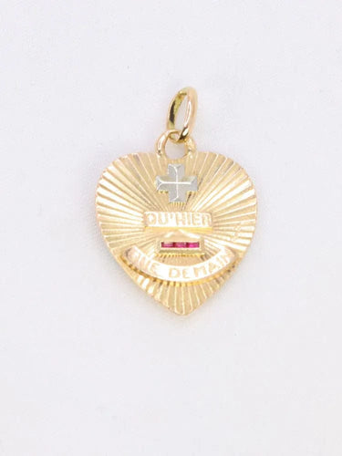 Pendentif Médaille amour Augis coeur plus qu'hier moins que demain or jaune rubis 58 Facettes J254