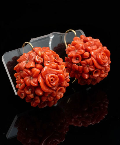 Boucles d'oreilles Boucles d'oreilles anciennes siciliennes en corail sculpté 58 Facettes