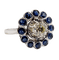 Bague 51.5 Bague marguerite Art Déco or blanc, diamant taille ancienne 0,65 carat et saphirs 58 Facettes A06329