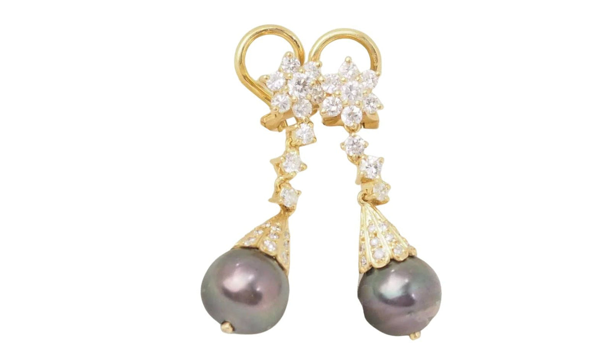 Boucles d'oreilles Boucles d'oreilles or jaune diamants perles de Tahiti 58 Facettes 32802