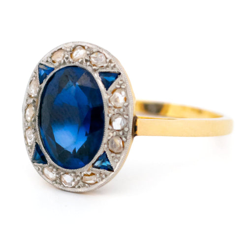 Bague en platine et or jaune, diamant et saphir Verneuil