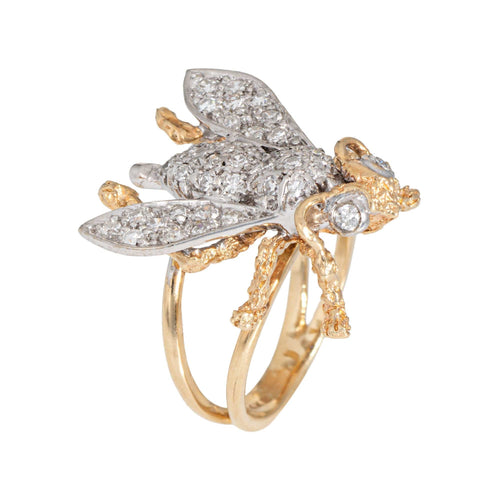 Bague 51 Bague vintage en or jaune et diamants avec abeille 58 Facettes G13913