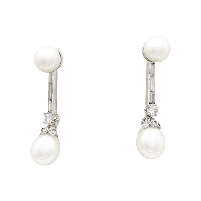 Boucles d'oreilles Boucles d'oreilles perles, diamants, platine, or blanc. 58 Facettes 33846