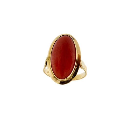 Bague 53 Bague en or jaune avec corail rouge 58 Facettes 37274