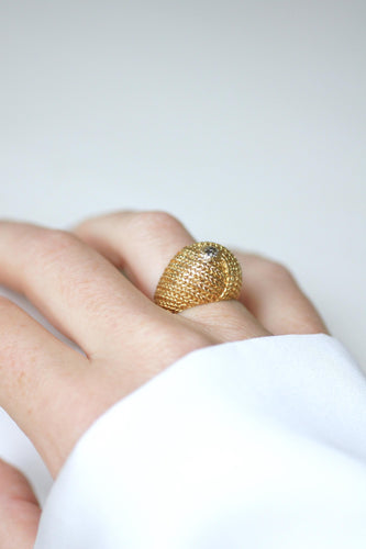 Bague 49.5 Bague Boule diamant sur or jaune tressé années 60 58 Facettes