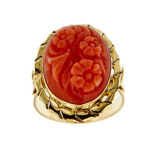 Bague 53 Bague camée en or jaune avec corail 58 Facettes 39794