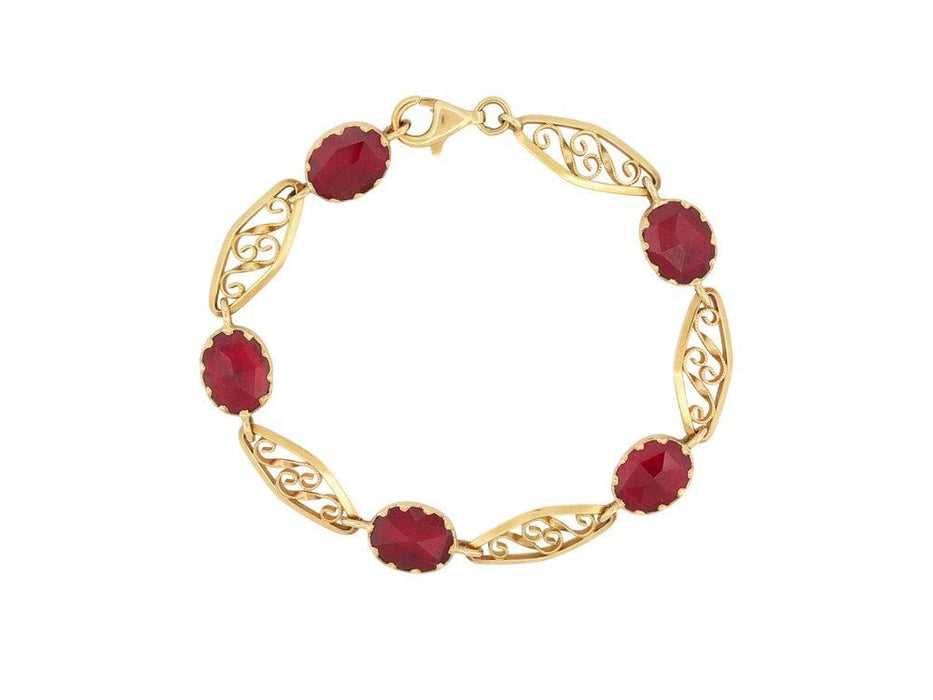 bracelet maille filigrane sertie 5 grenats de perpignan or jaune