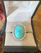 Bague 57 Bague pompadour cabochon turquoise diamants platine or blanc 58 Facettes B338