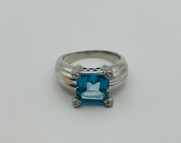 Bague Bague en platine et topaze 58 Facettes 50112