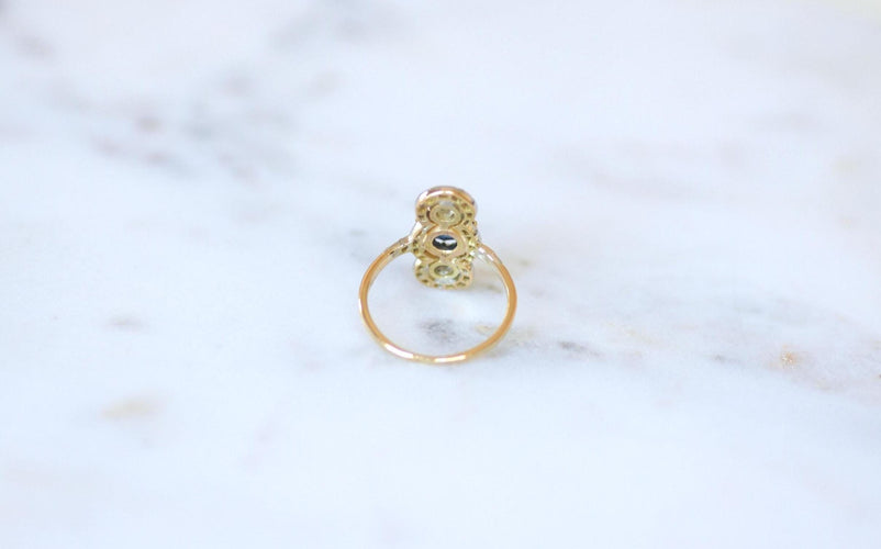 Bague 54.5 Bague Belle Époque en Or jaune, Saphir et Diamants 58 Facettes