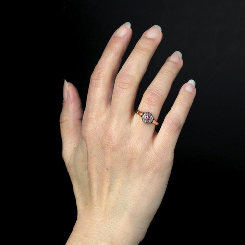 Bague 56 Bague ancienne saphir rose et diamants taillés en rose 58 Facettes CV138