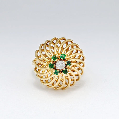 Bague 48 Bague en Or Jaune, Diamant et Pierres Vertes 58 Facettes 32611