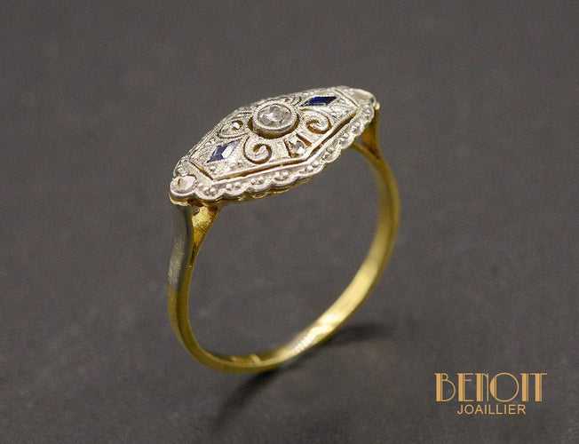 Bague 53 Bague Art Déco Losange Diamants et Saphirs 58 Facettes A10444