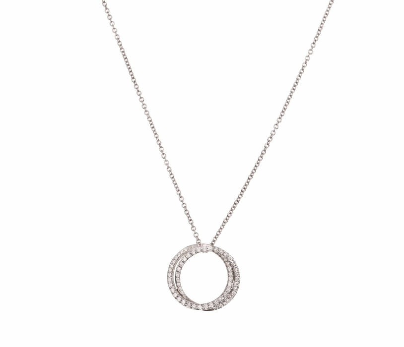 Collier Collier or blanc deux cercles pavage diamants 58 Facettes C83