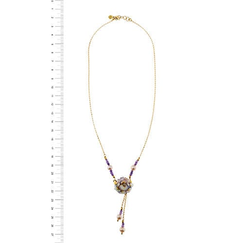 Collier Collier avec fleur en émail, diamant, améthystes et perles 58 Facettes 36330