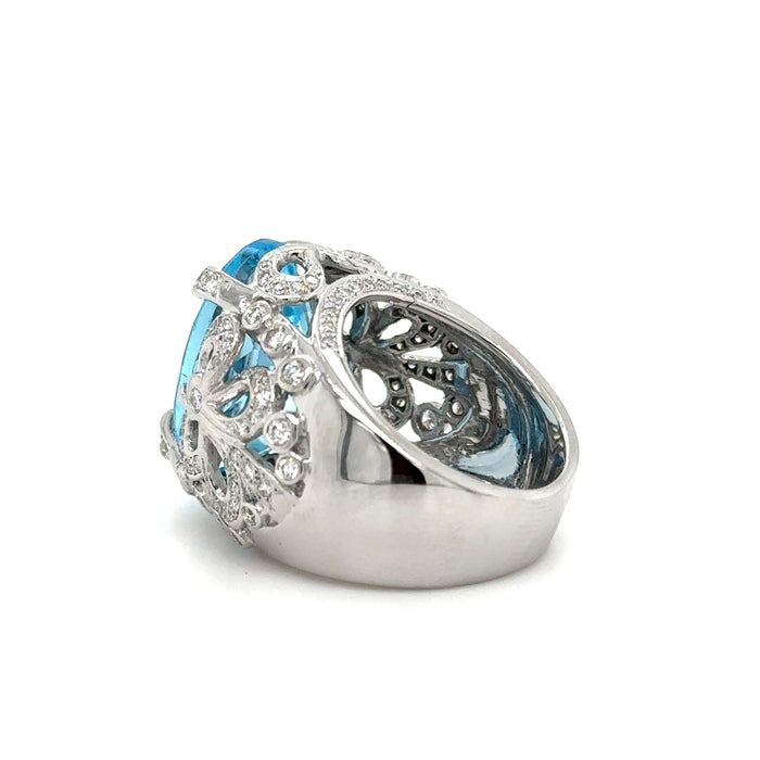 Bague or blanc topaze et diamants