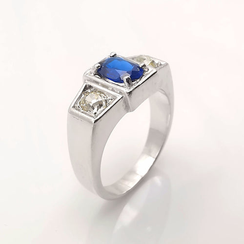 Bague 53 Bague ancienne or blanc saphir & diamants 58 Facettes