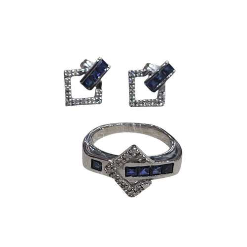 Bague Bague et boucles d'oreilles en or blanc 18 carats serties de saphirs et de diamants 58 Facettes S186PE253