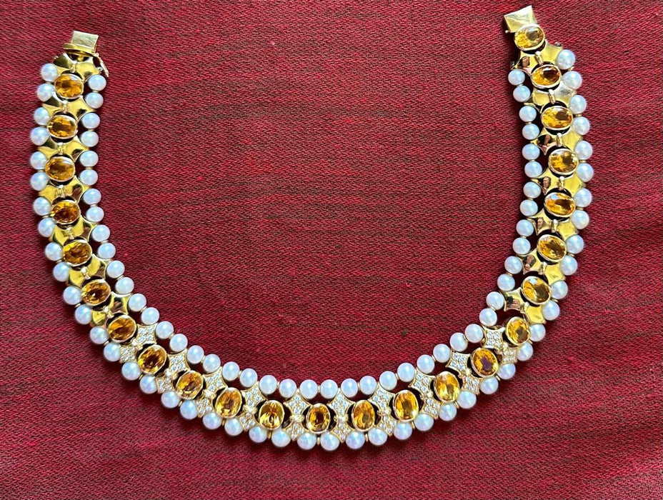 Collier Tour de cou vintage Bvlgari diamants, citrines et perles 58 Facettes VIN-NECK-I