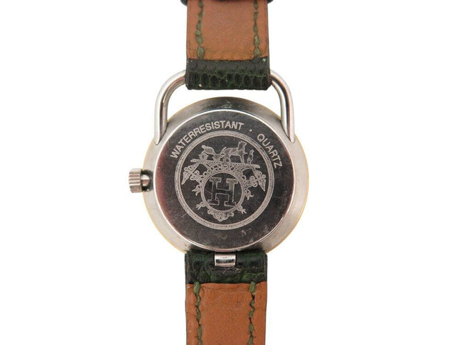 Montre vintage montre HERMES arceau plaque or 25 mm bracelet lezard quartz lady 58 Facettes 267938