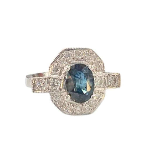 Bague 53 BAGUE EN PLATINE DE STYLE ART DÉCO AVEC DIAMANTS DE 0,38 ct ET SAPHIR DE 1,05 ct 58 Facettes Q337B