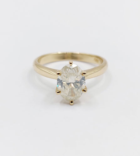 Bague 52 Bague solitaire or 14k ornée d'un diamant de 1,51 carats taille ovale Couleur J-K pureté SI2 avec certificat GWLAB 58 Facettes A03789