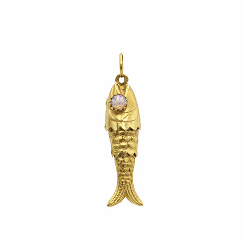 charm/pendentif poisson or jaune 750 et opales