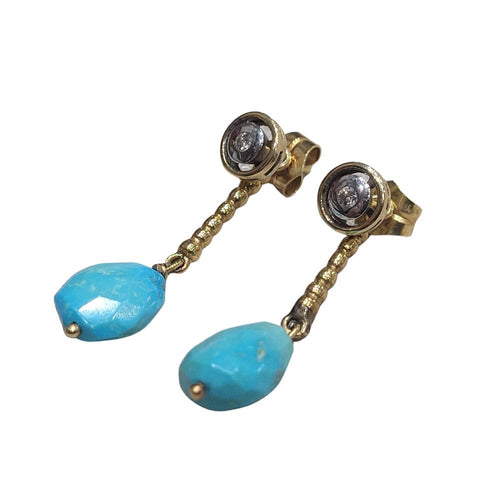 Boucles d'oreilles Boucles d'oreilles en turquoise et diamants, en or jaune 18 carats 58 Facettes PE144
