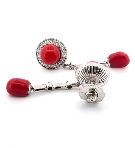 Boucles d'oreilles Superbes boucles d'oreilles en or blanc 18 carats avec corail et diamants 58 Facettes