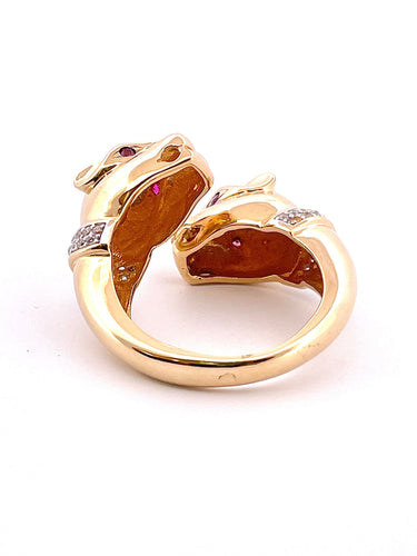 Boucles d'oreilles Parure 3 pièces têtes de panthères or jaune 18 carats , pierres synthétiques 58 Facettes