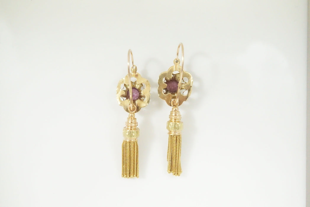 Boucles d'oreilles Boucles d'oreilles pendantes or et grenats Napoléon III 58 Facettes