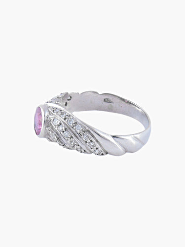 Bague Bague Jonc Or Blanc Saphir Rose Diamants 58 Facettes