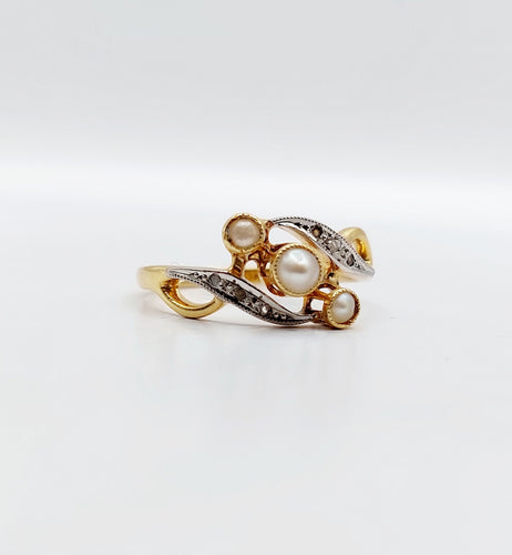 Bague 56 Bague antique perles et diamants taille rose en or 18k art nouveau 58 Facettes A06497