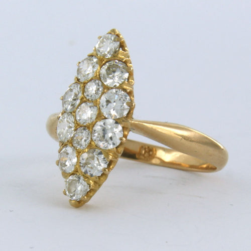 Bague en or jaune 20 carats (4,2 grammes) sertie de diamants taille ancienne (jusqu'à 1,50 ct).