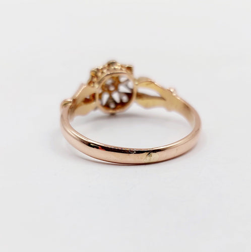 Bague 54 Ancienne bague marguerite or rose, diamants taille rose (circa 1900) 58 Facettes A05495