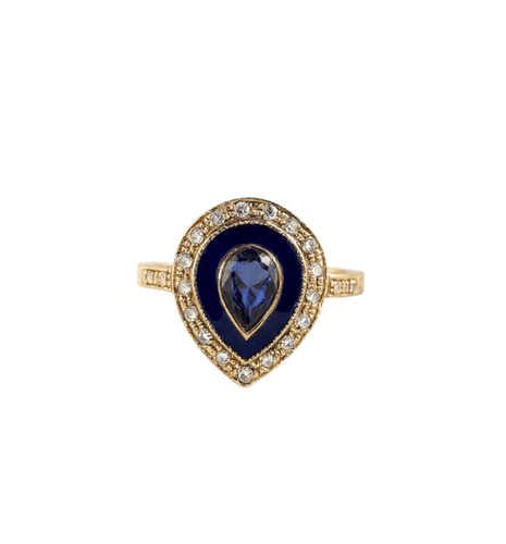 Bague 55 Bague en or jaune 18 carats sertie d'un saphir de 0,50 carat et de diamants de 0,30 carat. 58 Facettes