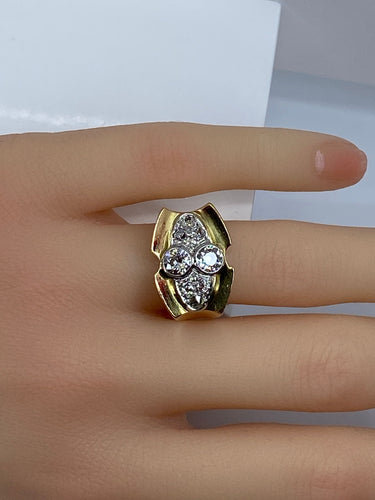 Bague Tank en or jaune 18 carats et platine sertie de diamants