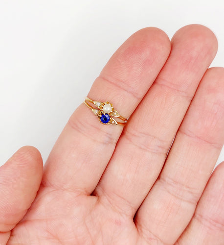 Bague 56 Bague toi et moi or rose, pierre bleue et perles (circa 1900) 58 Facettes A06251