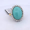 Bague 54 Bague vintage en or blanc 18 carats ornée d'une turquoise cabochon et de diamants 58 Facettes
