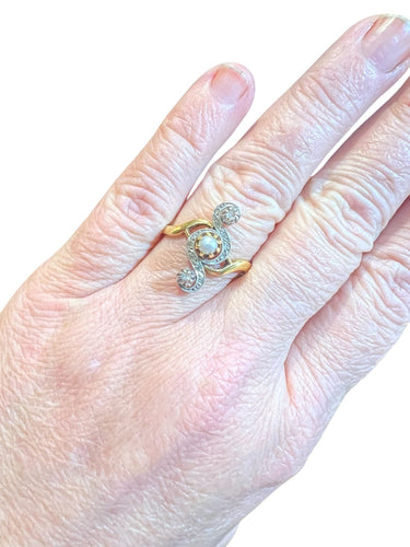 Bague Bague or jaune, perles, diamants taille rose 58 Facettes 4238 A